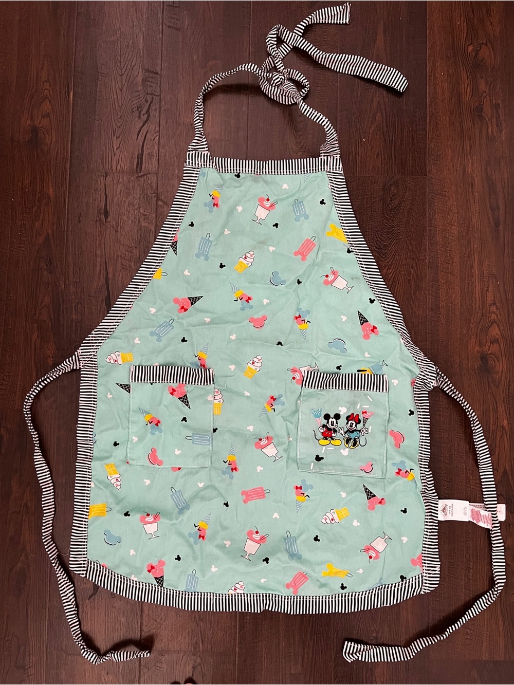 Disney Mint Color Apron with Black-and-White Stripe Trim